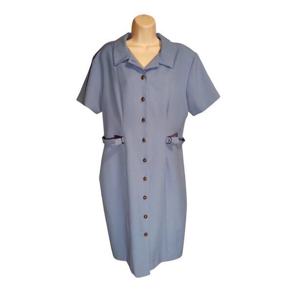 Vintage - Habits - Periwinkle Shirt Dress - Adjustable Waist - Size 18P - Picture 3 of 7